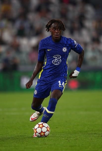 Trevoh Chalobah of Chelsea in action during the UEFA Champions League group H match between Juventus and Chelsea FC at on September 29, 2021 in...