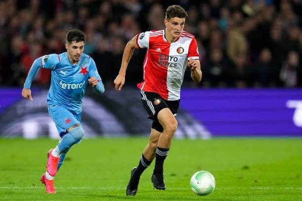 Guus Til of Feyenoord during the UEFA Conference League Group Stage match between Feyenoord and Slavia Prague at Stadion Feijenoord on September 30,...