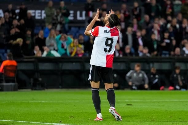 Alireza Jahanbakhsh of Feyenoord reacts during the UEFA Conference League Group Stage match between Feyenoord and Slavia Prague at Stadion Feijenoord...