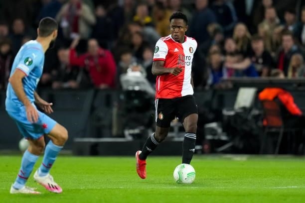 Luis Sinisterra of Feyenoord during the UEFA Conference League Group Stage match between Feyenoord and Slavia Prague at Stadion Feijenoord on...