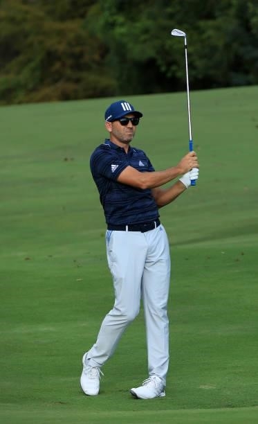 Sergio Garcia of Spain plays his shot on the 16th hole during round one of the Sanderson Farms Championship at Country Club of Jackson on September...