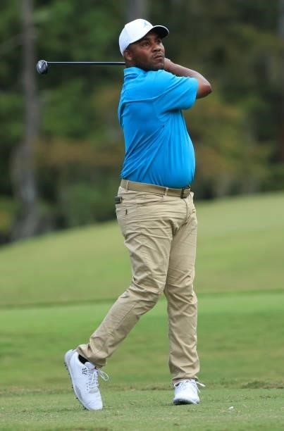 Harold Varner III plays his shot from the eighth tee during round one of the Sanderson Farms Championship at Country Club of Jackson on September 30,...