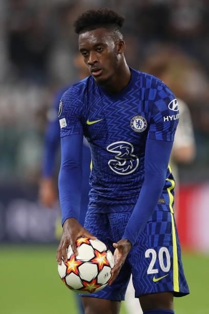 Callum Hudson-Odoi of Chelsea FC reacts during the UEFA Champions League group H match between Juventus and Chelsea FC at on September 29, 2021 in...