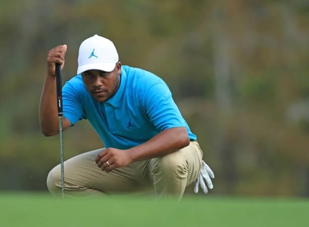 Harold Varner III lines up a putt on the seventh green during round one of the Sanderson Farms Championship at Country Club of Jackson on September...