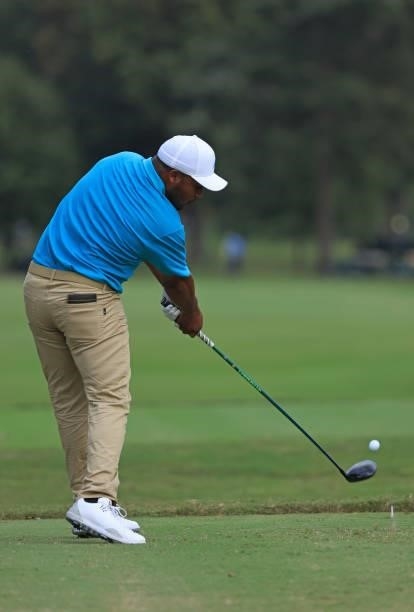 Harold Varner III plays his shot from the sixth tee during round one of the Sanderson Farms Championship at Country Club of Jackson on September 30,...