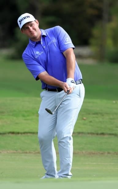 Sepp Straka plays his third shot on the 17th hole during round one of the Sanderson Farms Championship at Country Club of Jackson on September 30,...