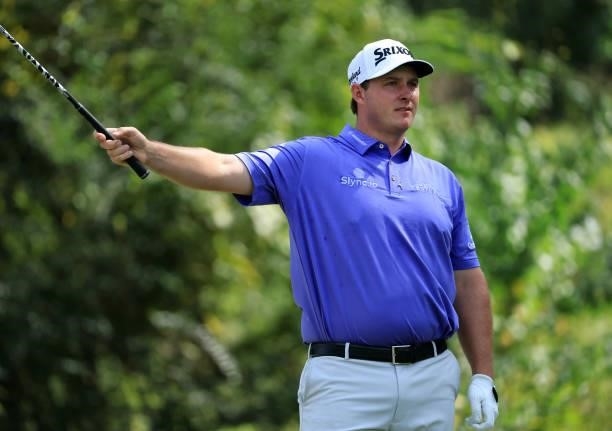 Sepp Straka plays his shot from the 17th tee during round one of the Sanderson Farms Championship at Country Club of Jackson on September 30, 2021 in...