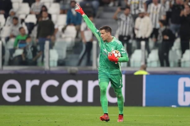 Wojciech Szczesny of Juventus gestures during the UEFA Champions League group H match between Juventus and Chelsea FC at on September 29, 2021 in...