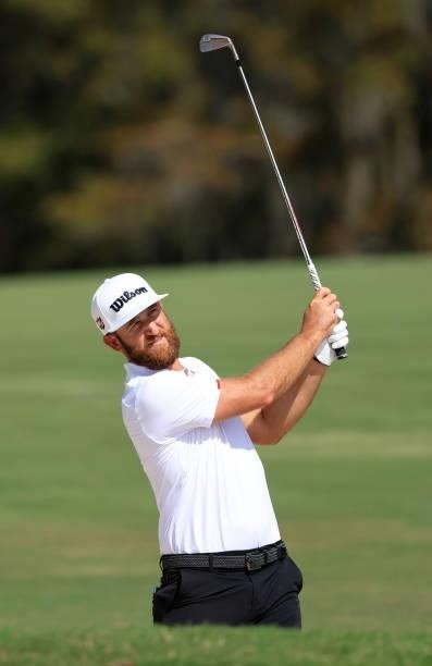 Kevin Chappell plays his shot on the 16th hole during round one of the Sanderson Farms Championship at Country Club of Jackson on September 30, 2021...