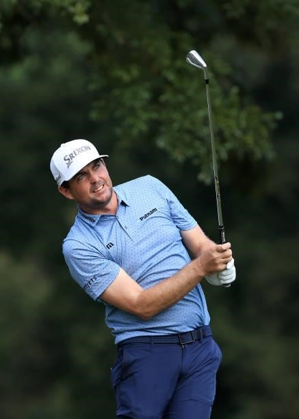 Keegan Bradley plays his shot from the seventh tee during round one of the Sanderson Farms Championship at Country Club of Jackson on September 30,...