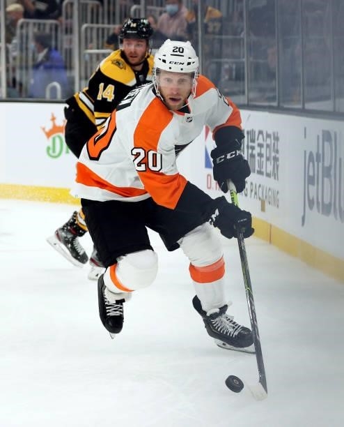 Gerald Mayhew of the Philadelphia Flyers skates against the Boston Bruins during the third period of the preseason game at TD Garden on September 30,...