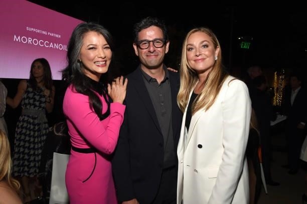 Kelly Hu, President of Programming for A+E Networks Rob Sharenow, and Elisabeth Röhm attend Variety's Power of Women on September 30, 2021 in Los...