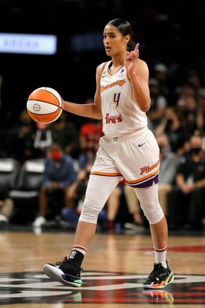 Skylar Diggins-Smith of the Phoenix Mercury sets up a play against the Las Vegas Aces during Game Two of the 2021 WNBA Playoffs semifinals at...