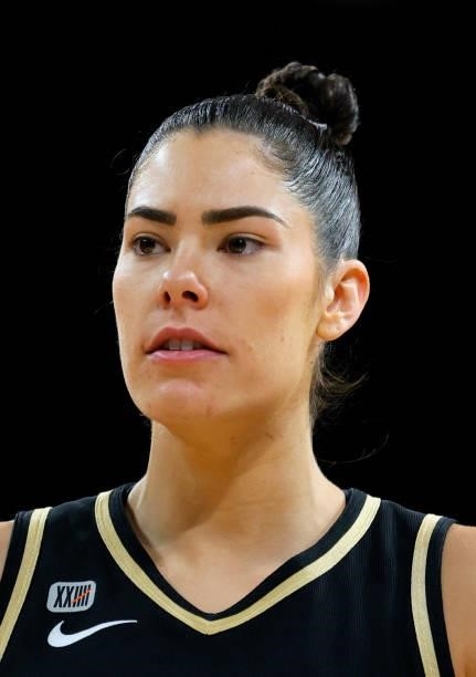 Kelsey Plum of the Las Vegas Aces walks on the court during Game Two of the 2021 WNBA Playoffs semifinals against the Phoenix Mercury at Michelob...
