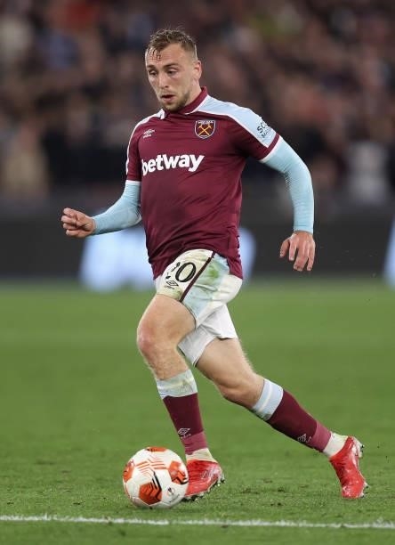Jarrod Bowen of West Ham in action during the UEFA Europa League group H match between West Ham United and Rapid Wien at Olympic Stadium on September...