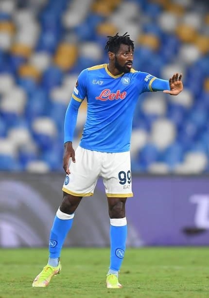 Andre Zambo Anguissa of SSC Napoli gestures during the UEFA Europa League group C match between SSC Napoli and Spartak Moskva at Stadio Diego Armando...