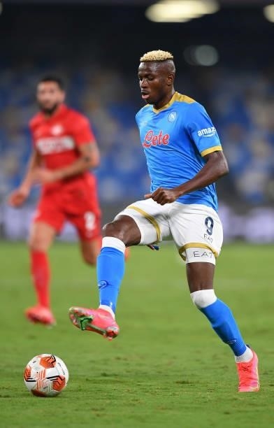 Victor Osimhen of SSC Napoli kicks the ball during the UEFA Europa League group C match between SSC Napoli and Spartak Moskva at Stadio Diego Armando...