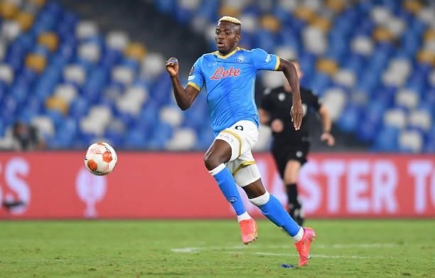Victor Osimhen of SSC Napoli runs with the ball during the UEFA Europa League group C match between SSC Napoli and Spartak Moskva at Stadio Diego...