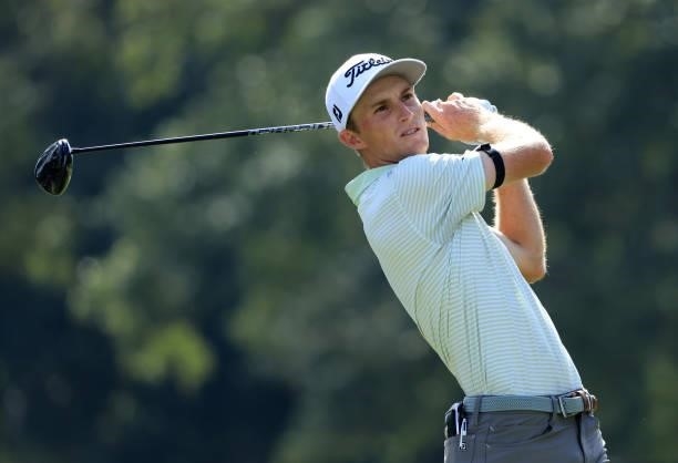 Will Zalatoris plays his shot from the 18th tee during round two of the Sanderson Farms Championship at the Country Club of Jackson on October 01,...
