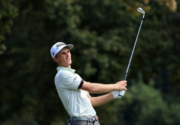 Will Zalatoris plays his shot from the seventh tee during round two of the Sanderson Farms Championship at the Country Club of Jackson on October 01,...