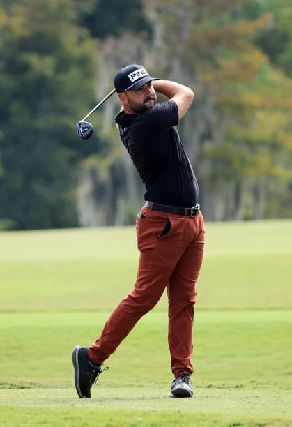 Stephan Jaeger of Germany plays his shot from the eighth tee during round two of the Sanderson Farms Championship at Country Club of Jackson on...