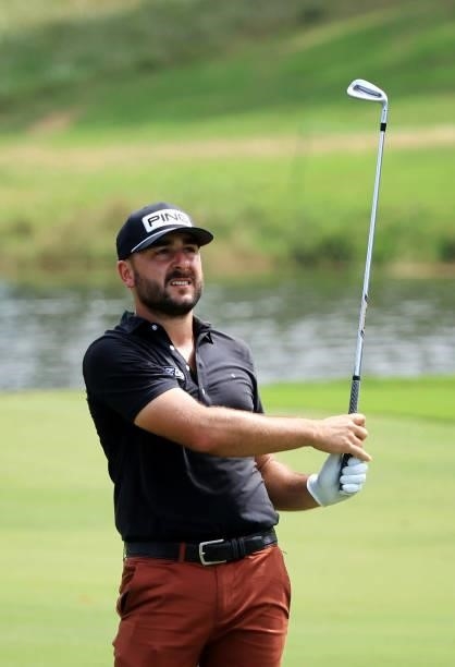 Stephan Jaeger of Germany plays his second shot on the eighth hole during round two of the Sanderson Farms Championship at Country Club of Jackson on...