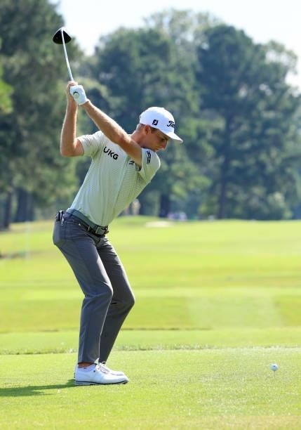 Will Zalatoris plays his shot from the second tee during round two of the Sanderson Farms Championship at the Country Club of Jackson on October 01,...