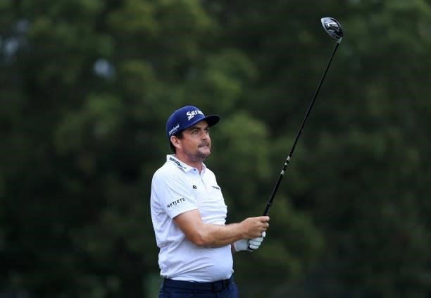 Keegan Bradley plays his shot from the fourth tee during round two of the Sanderson Farms Championship at Country Club of Jackson on October 01, 2021...