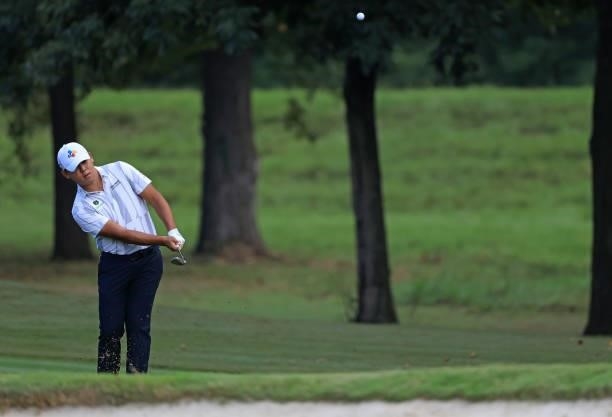 Si Woo Kim of Korea plays his shot on the 15th hole during round two of the Sanderson Farms Championship at Country Club of Jackson on October 01,...