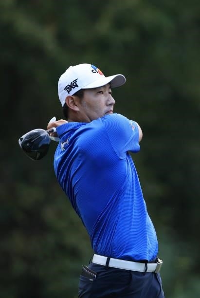 Sung Kang of Korea plays his shot from the 16th tee during round two of the Sanderson Farms Championship at Country Club of Jackson on October 01,...