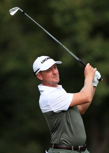 Jonas Blixt of Sweden plays his shot from the seventh tee during round two of the Sanderson Farms Championship at Country Club of Jackson on October...