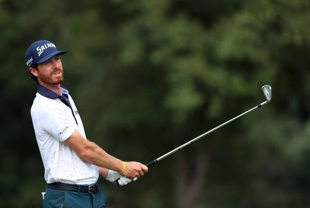 Sam Ryder plays his shot from the seventh tee during round two of the Sanderson Farms Championship at Country Club of Jackson on October 01, 2021 in...
