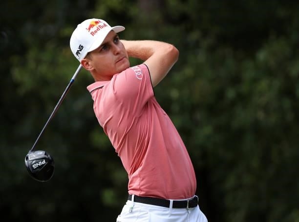 Matthias Schwab of Austria plays his shot from the 14th tee during round two of the Sanderson Farms Championship at Country Club of Jackson on...