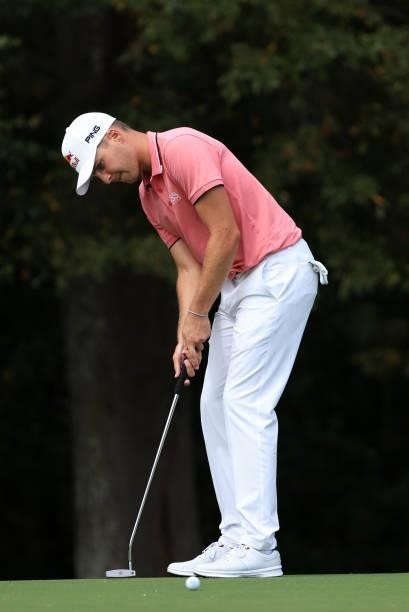 Matthias Schwab of Austria putts for birdie on the 13th green during round two of the Sanderson Farms Championship at Country Club of Jackson on...