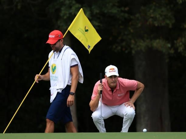 Matthias Schwab of Austria lines up a putt for birdie on the 13th green during round two of the Sanderson Farms Championship at Country Club of...