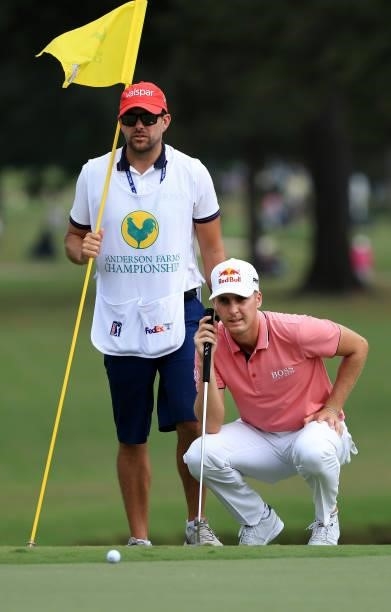 Matthias Schwab of Austria lines up a putt on the 12th green during round two of the Sanderson Farms Championship at Country Club of Jackson on...