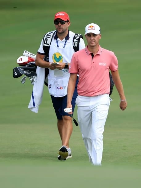 Matthias Schwab of Austria walks on the 12th green during round two of the Sanderson Farms Championship at Country Club of Jackson on October 01,...