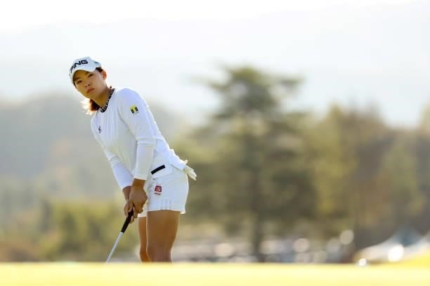 Hinako Shibuno of Japan attempts a putt on the 10th green during the second round of the 54th Japan Women's Open Golf Championship at Karasuyamajo...