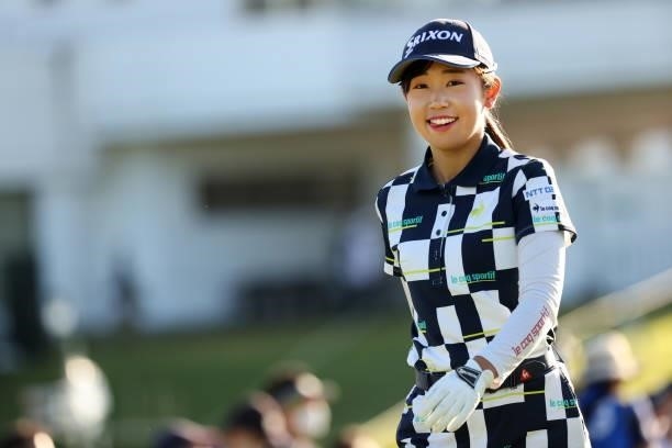 Nana Suganuma of Japan smiles on the 10th hole during the second round of the 54th Japan Women's Open Golf Championship at Karasuyamajo Country Club...