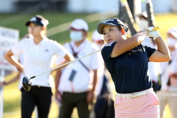 Saki Asai of Japan hits her tee shot on the 10th hole during the second round of the 54th Japan Women's Open Golf Championship at Karasuyamajo...