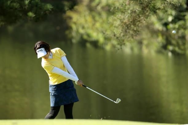 Shiho Oyama of Japan hits her second shot on the 12th hole during the second round of the 54th Japan Women's Open Golf Championship at Karasuyamajo...
