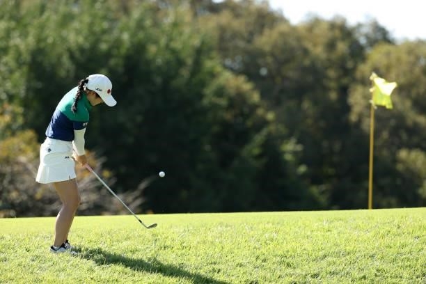 Amateur Amiyu Ozeki of Japan chips onto the 13th green during the second round of the 54th Japan Women's Open Golf Championship at Karasuyamajo...
