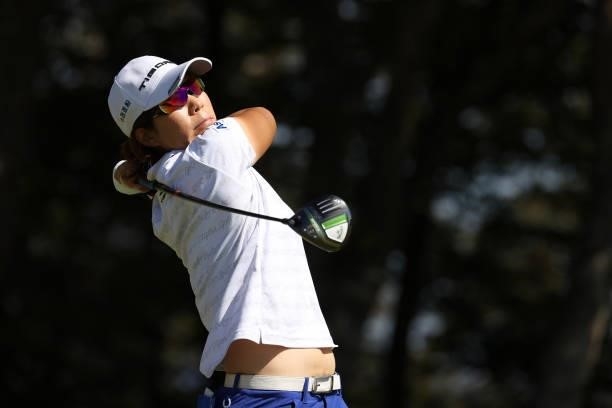 Lala Anai of Japan hits her tee shot on the 3rd hole during the second round of the 54th Japan Women's Open Golf Championship at Karasuyamajo Country...