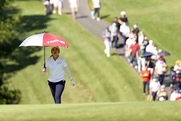 Mone Inami of Japan walks on the 2nd hole during the second round of the 54th Japan Women's Open Golf Championship at Karasuyamajo Country Club on...