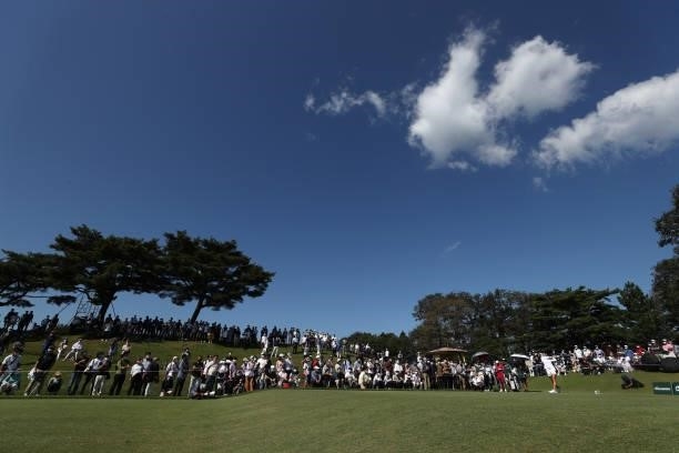 Hinako Shibuno of Japan hits her tee shot on the 3rd hole during the second round of the 54th Japan Women's Open Golf Championship at Karasuyamajo...