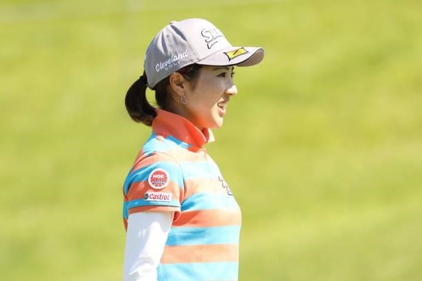 Hiromu Ono of Japan smiles after holing out on the 18th green during the second round of the 54th Japan Women's Open Golf Championship at...