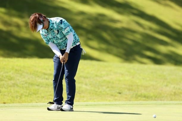 Yuko Fukuda of Japan attempts a putt on the 11th green during the second round of the 54th Japan Women's Open Golf Championship at Karasuyamajo...