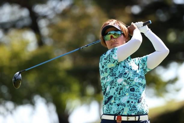 Yuko Fukuda of Japan hits her tee shot on the 12th hole during the second round of the 54th Japan Women's Open Golf Championship at Karasuyamajo...