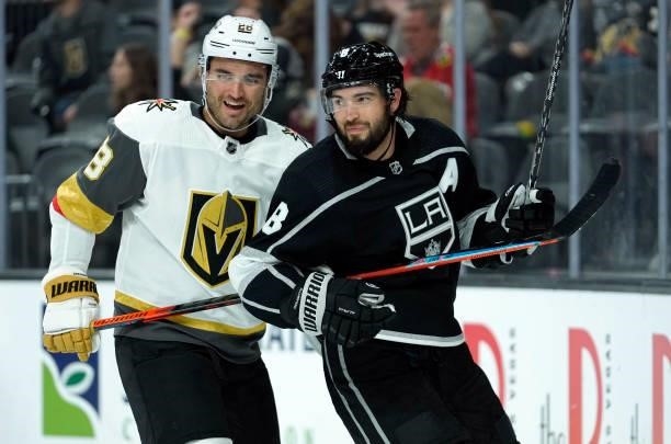 William Carrier of the Vegas Golden Knights and Drew Doughty of the Los Angeles Kings skate during the third period of a game at T-Mobile Arena on...