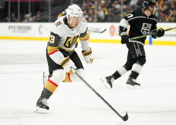 Evgenii Dadonov of the Vegas Golden Knights skates during the third period against the Los Angeles Kings at T-Mobile Arena on October 01, 2021 in Las...